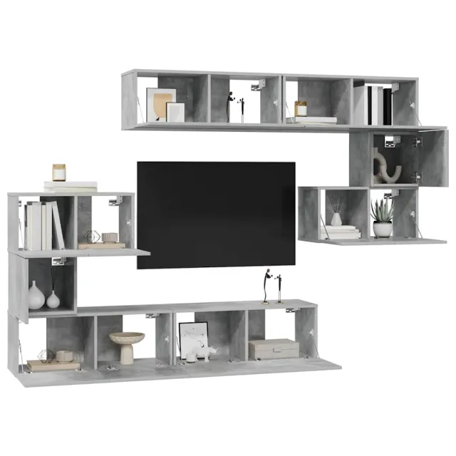 Ensemble de meubles TV 8 pcs Gris béton Bois d'ingénierie