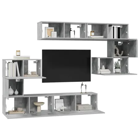 Ensemble de meubles TV 8 pcs Gris béton Bois d'ingénierie