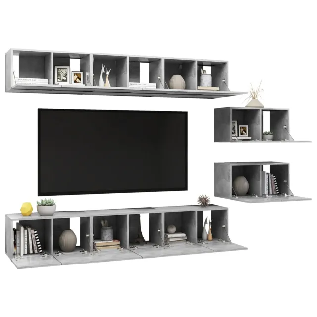 Meubles TV 8 pcs Gris béton Bois d'ingénierie