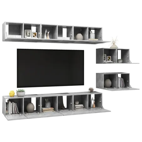 Meubles TV 8 pcs Gris béton Bois d'ingénierie