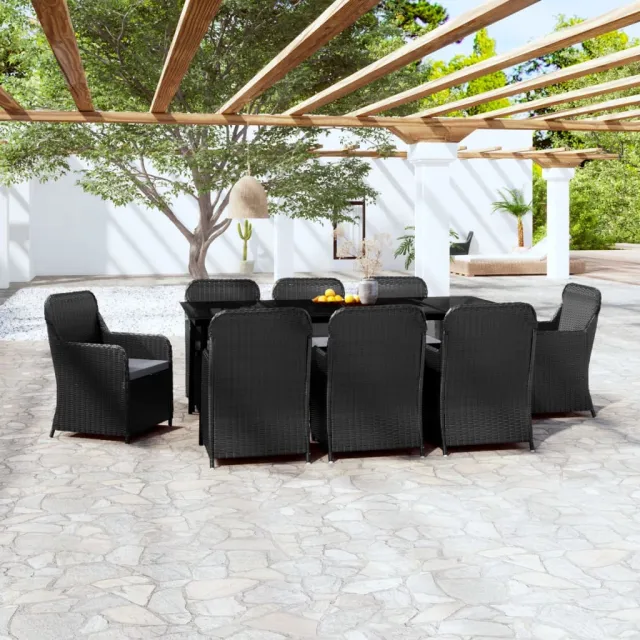 Ensemble à manger de jardin avec coussins 9 pcs noir