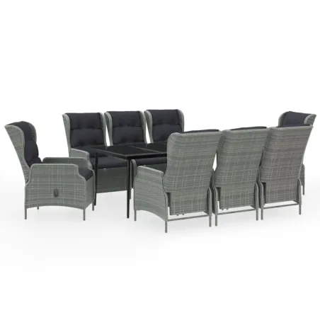 Ensemble à manger de jardin 9 pcs Gris clair