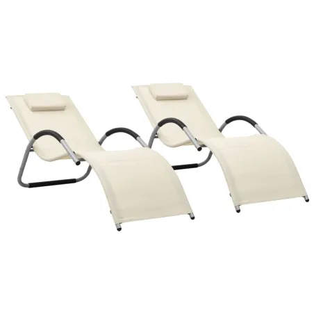 Chaises longues textilène lot de 2 crème et gris