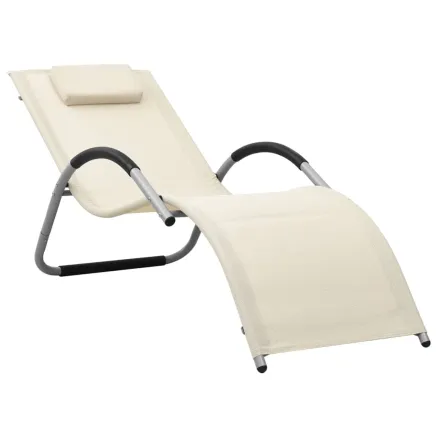 Chaises longues textilène lot de 2 crème et gris 2