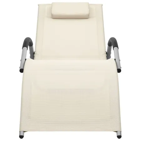 Chaises longues textilène lot de 2 crème et gris