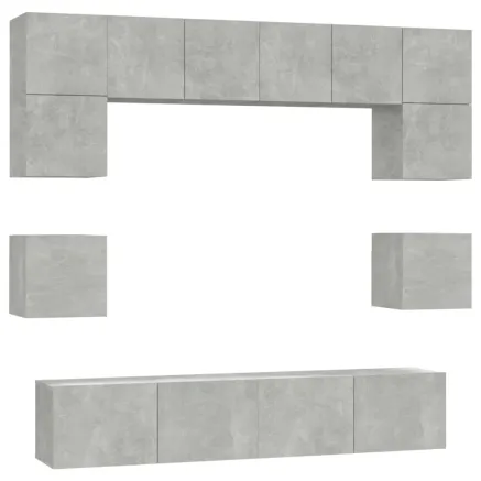 Ensemble de meubles TV 8 pcs Gris béton Bois d'ingénierie 2