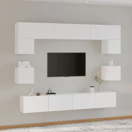 Ensemble de meubles TV 8 pcs Blanc Bois d'ingénierie