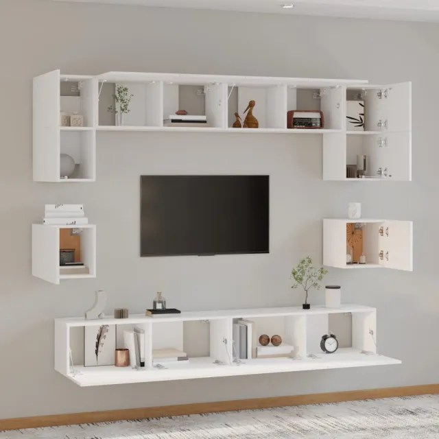 Ensemble de meubles TV 8 pcs Blanc Bois d'ingénierie