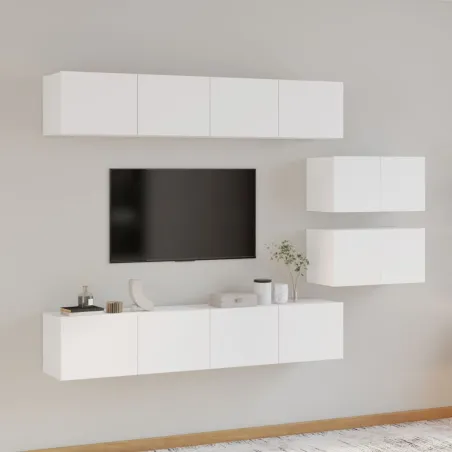 Ensemble de meubles TV 6 pcs Blanc Bois d'ingénierie