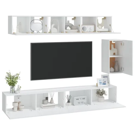 Ensemble de meubles TV 6 pcs Blanc Bois d'ingénierie