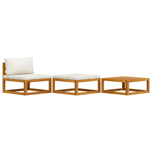 Salon de jardin 3 pcs avec coussins crème Bois d'acacia solide