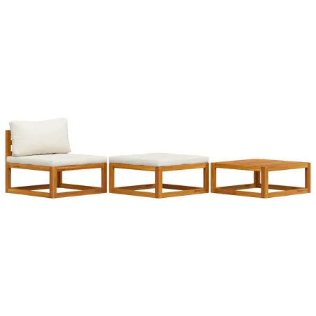 Salon de jardin 3 pcs avec coussins crème Bois d'acacia solide