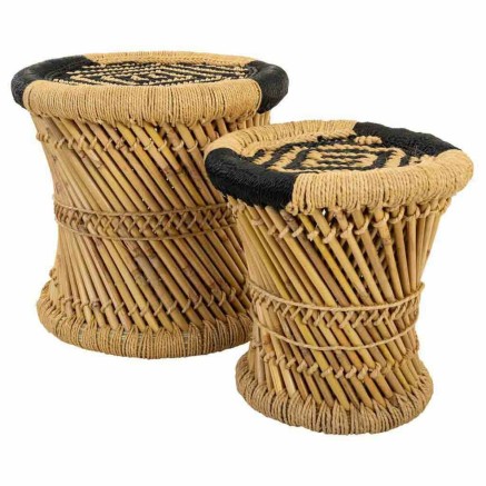 Jeu de tabourets Alexandra House Living Noir Naturel Bambou Corde 38 x