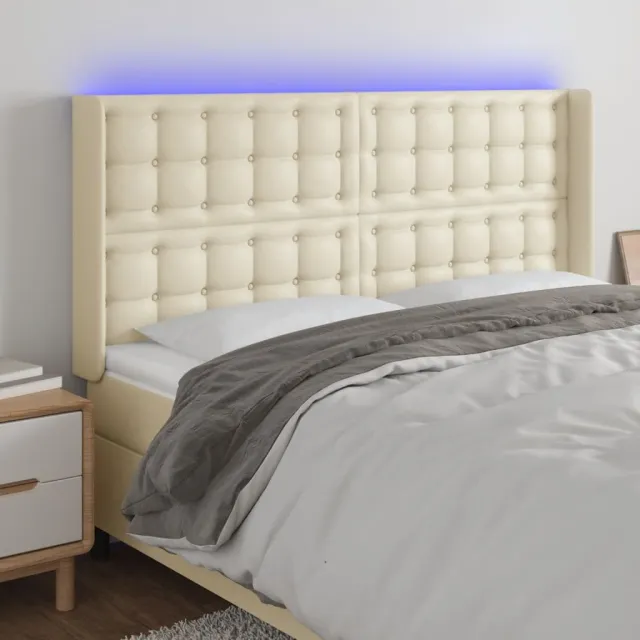 Tête de lit à LED Crème 203x16x118/128 cm Similicuir