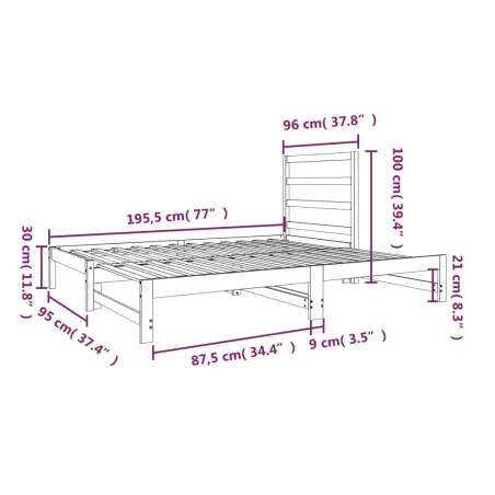 Lit coulissant sans matelas blanc 2x(90x190) cm