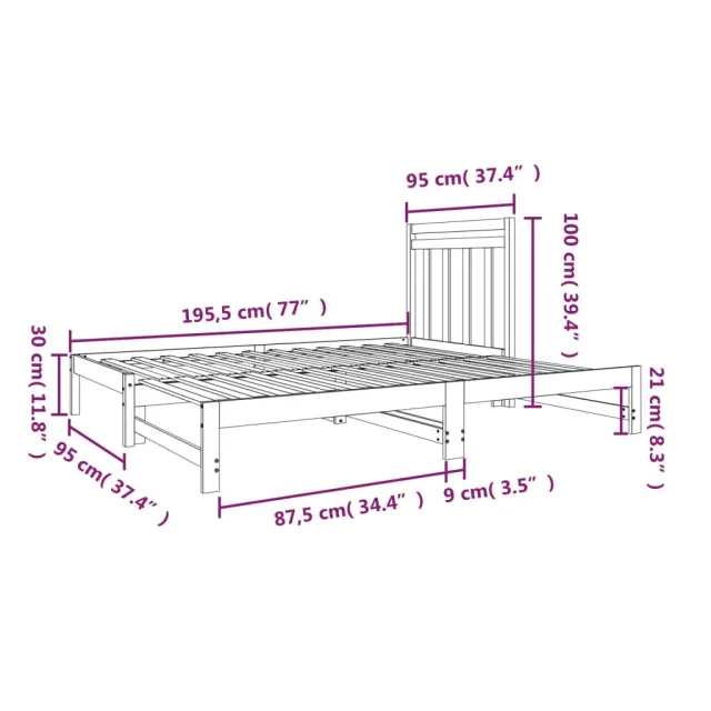 Lit coulissant sans matelas 2x(90x190) cm