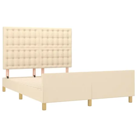 Cadre de lit sans matelas crème 140x190 cm tissu