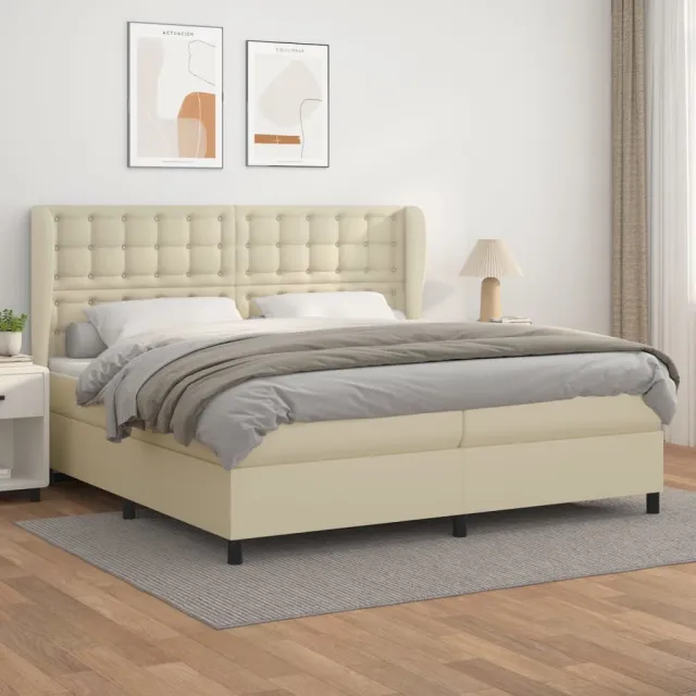 Sommier à lattes de lit avec matelas Crème 200x200cm Similicuir