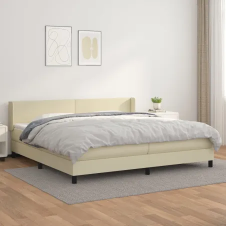 Sommier à lattes de lit avec matelas Crème 200x200cm Similicuir