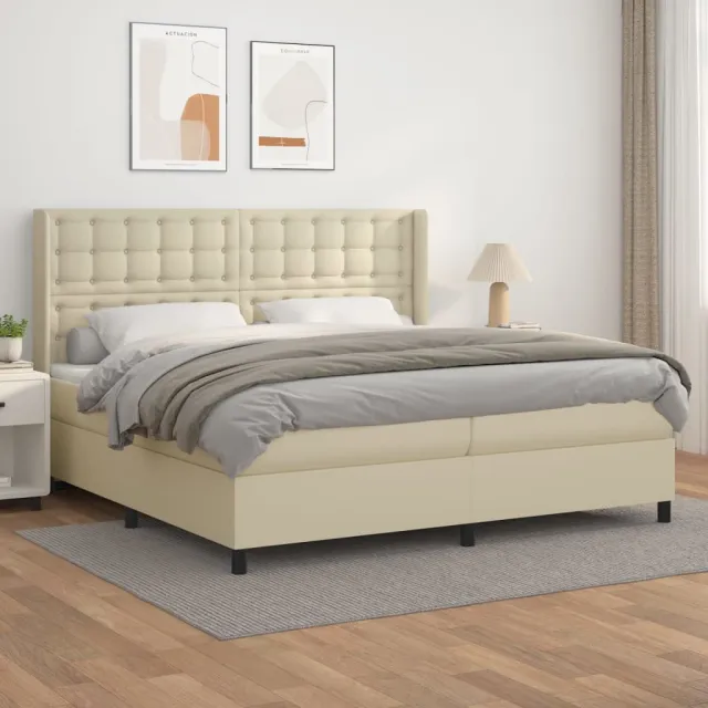 Sommier à lattes de lit avec matelas Crème 200x200cm Similicuir