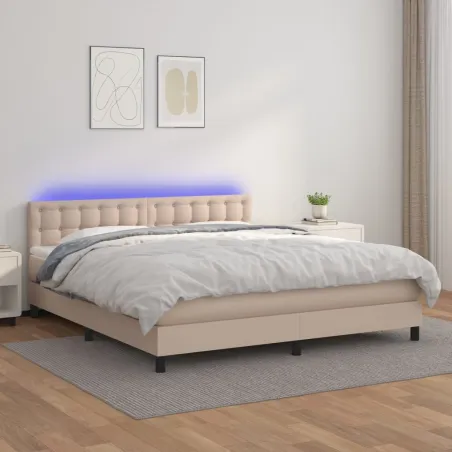 Sommier à lattes de lit avec matelas LED Cappuccino 160x200 cm