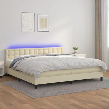 Sommier à lattes de lit avec matelas et LED Crème 200x200 cm