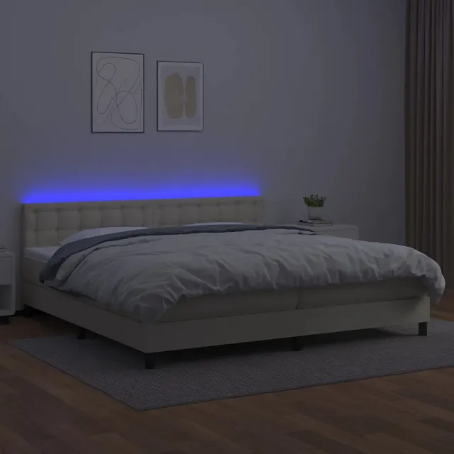 Sommier à lattes de lit avec matelas et LED Crème 200x200 cm