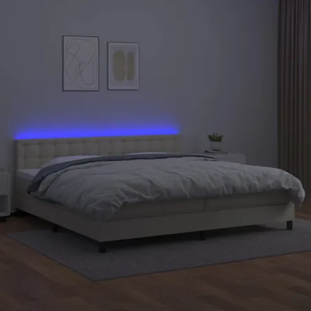 Sommier à lattes de lit avec matelas et LED Crème 200x200 cm