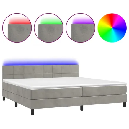 Sommier à lattes de lit avec matelas LED Gris clair 200x200 cm 2