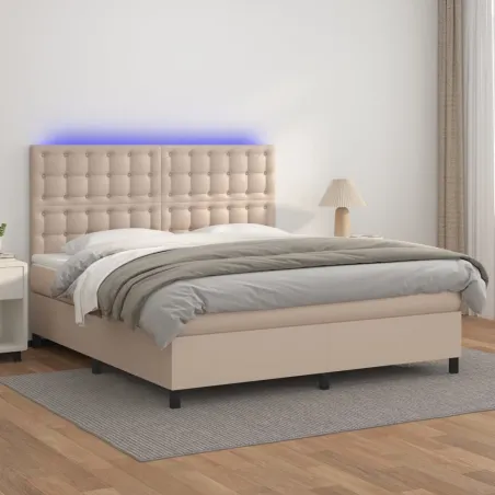 Sommier à lattes de lit avec matelas LED Cappuccino 160x200 cm