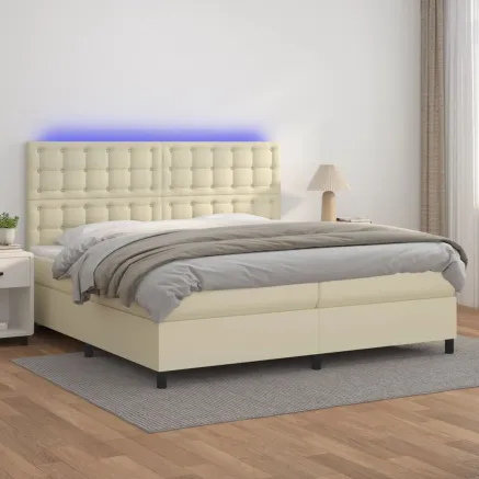 Sommier à lattes de lit avec matelas et LED Crème 200x200 cm