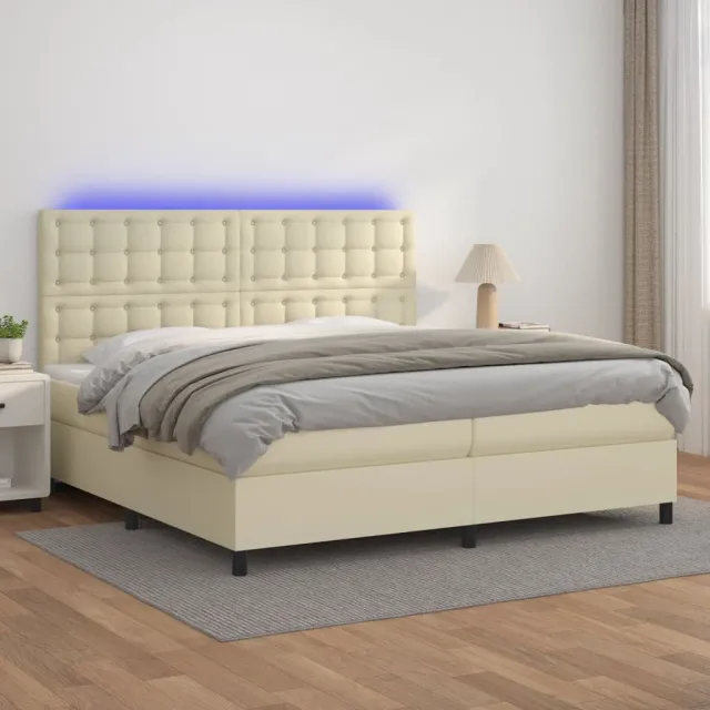 Sommier à lattes de lit avec matelas et LED Crème 200x200 cm