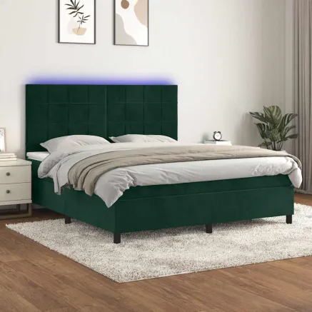 Sommier à lattes de lit matelas et LED Vert foncé 180x200 cm