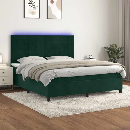 Sommier à lattes de lit matelas et LED Vert foncé 180x200 cm