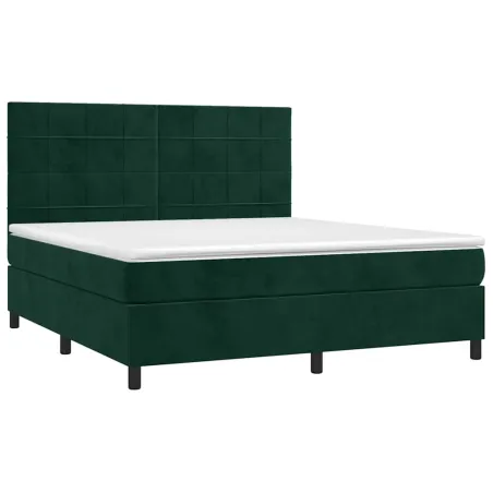 Sommier à lattes de lit matelas et LED Vert foncé 180x200 cm