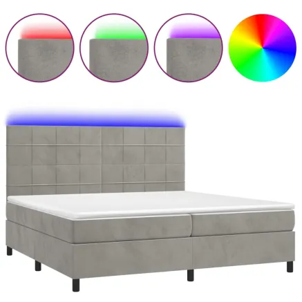 Sommier à lattes de lit matelas et LED Gris clair 200x200 cm 2