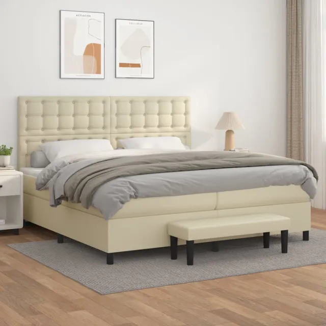 Sommier à lattes de lit avec matelas Crème 200x200cm Similicuir