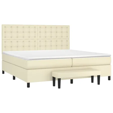 Sommier à lattes de lit avec matelas Crème 200x200cm Similicuir