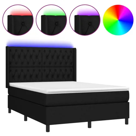 Sommier à lattes de lit matelas et LED Noir 140x190 cm Tissu 2