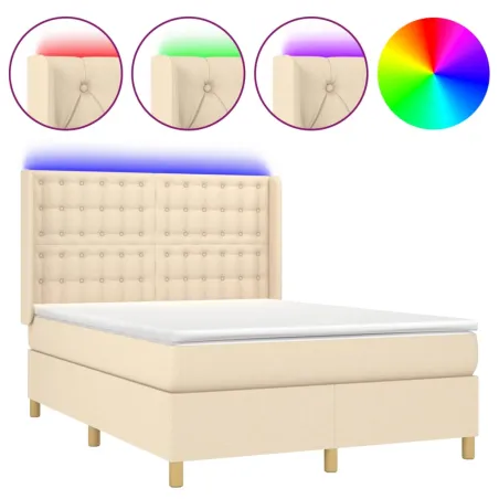 Sommier à lattes de lit matelas et LED Crème 140x200 cm Tissu