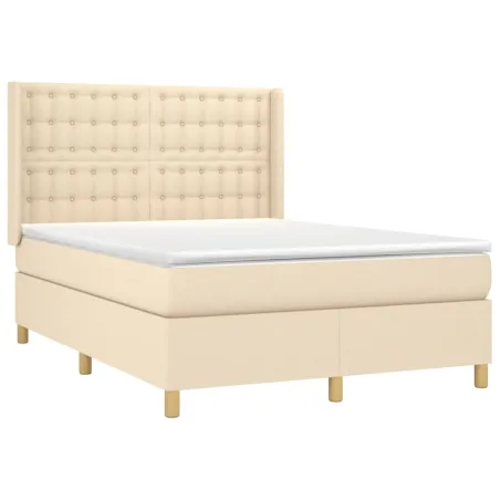 Sommier à lattes de lit matelas et LED Crème 140x200 cm Tissu