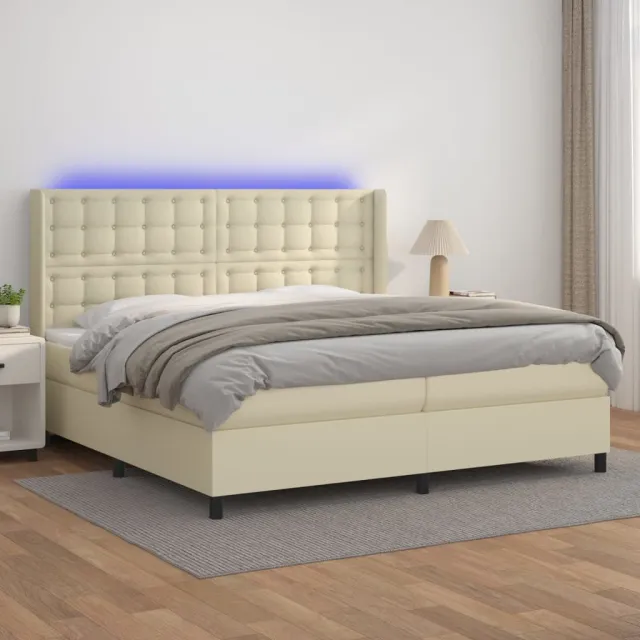 Sommier à lattes de lit matelas LED Crème 200x200 cm Similicuir