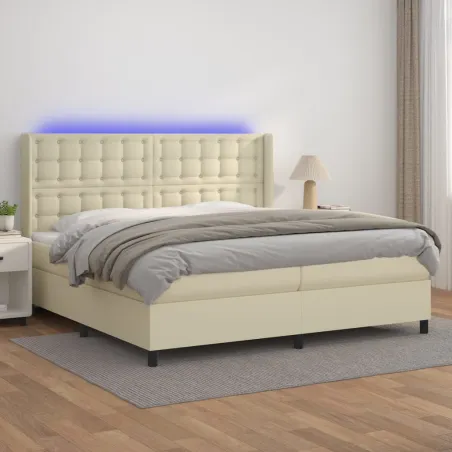 Sommier à lattes de lit matelas LED Crème 200x200 cm Similicuir