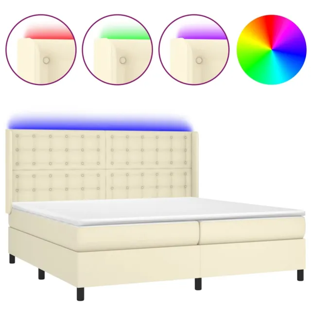 Sommier à lattes de lit matelas LED Crème 200x200 cm Similicuir