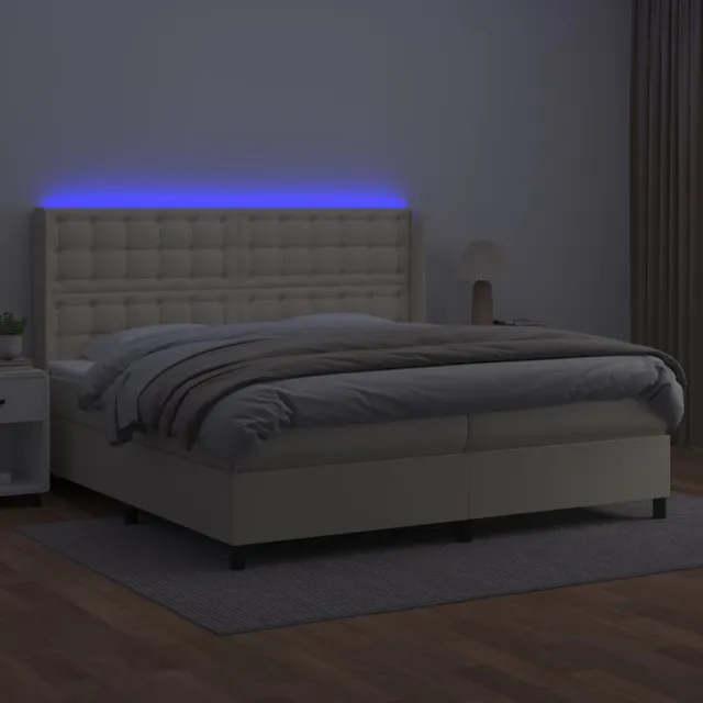 Sommier à lattes de lit matelas LED Crème 200x200 cm Similicuir