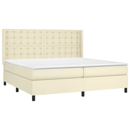 Sommier à lattes de lit matelas LED Crème 200x200 cm Similicuir