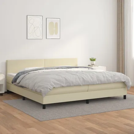 Sommier à lattes de lit avec matelas Crème 200x200cm Similicuir