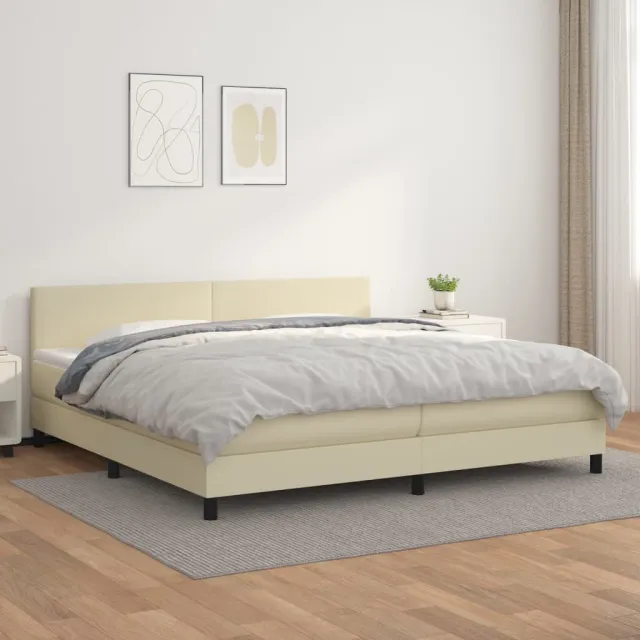 Sommier à lattes de lit avec matelas Crème 200x200cm Similicuir