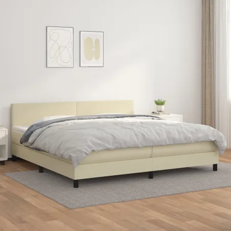 Sommier à lattes de lit avec matelas Crème 200x200cm Similicuir