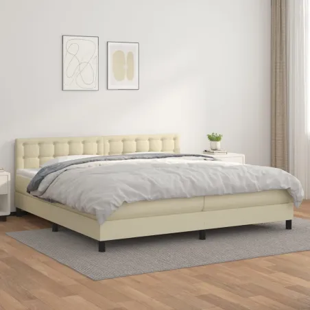 Sommier à lattes de lit avec matelas Crème 200x200cm Similicuir